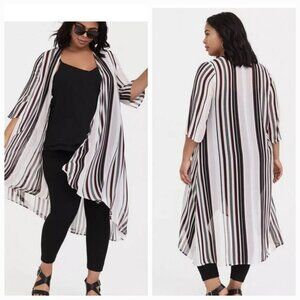 Torrid Chiffon duster sz 3-4 open front stripes sheer kimono plus size